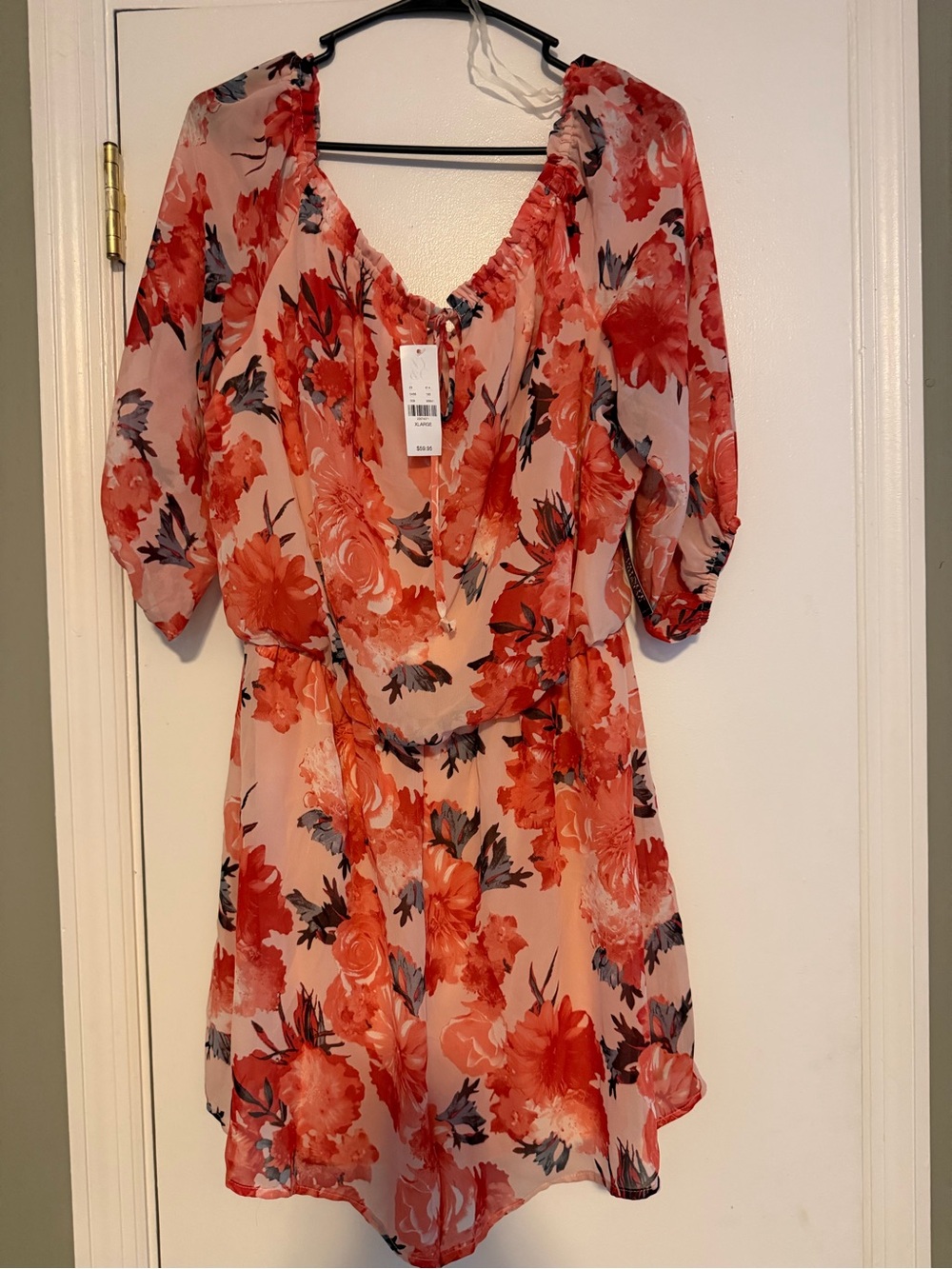 New York & Company Pink Coral Floral Blouse